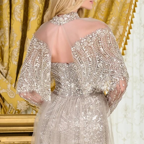 New Dark Silver Rhinestones Embellished Mother Of Bride Mesh Dress GL3705 - Picture 13 of 16